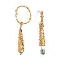 A Pair of Roman Gold and Green Glass Hoop Earrings with the 'Club of Hercules' Pedants