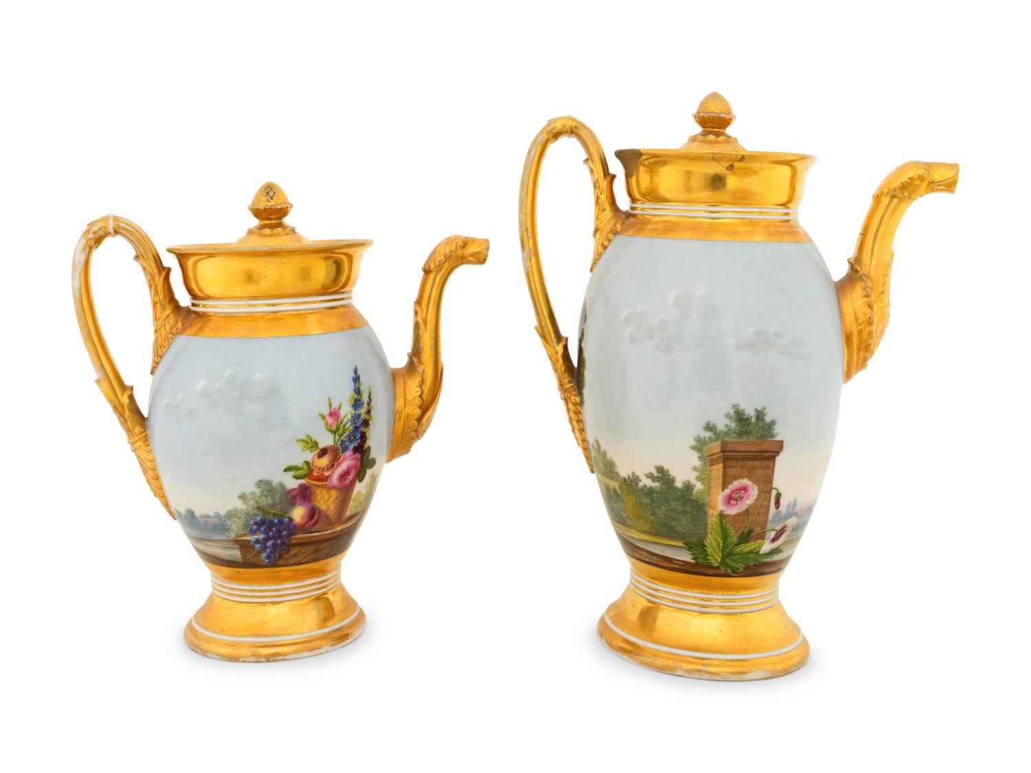 A Paris Porcelain Hand-Painted and Parcel-Gilt Porcelain Tea and Coffee Service