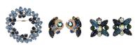 A Group of Blue Rhinestone Jewelry, Brooch 2" x 2".
