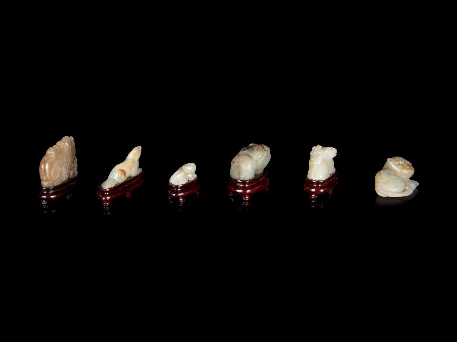 Six Chinese Carved Jade Figures of Mythical Beasts