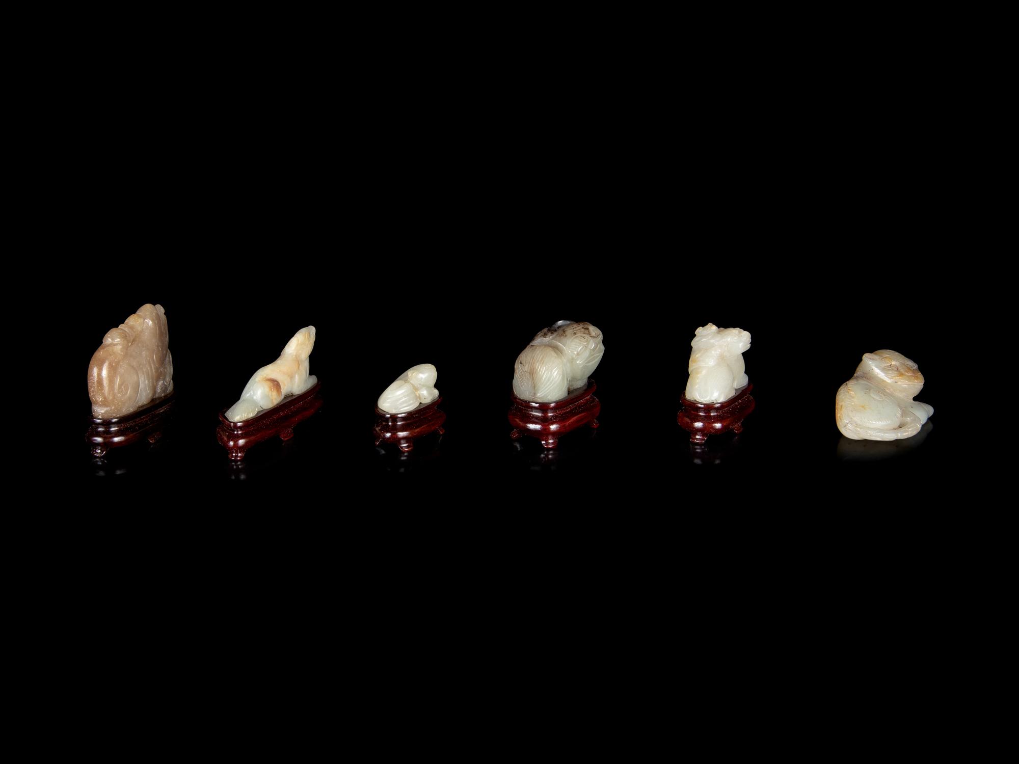 Six Chinese Carved Jade Figures of Mythical Beasts