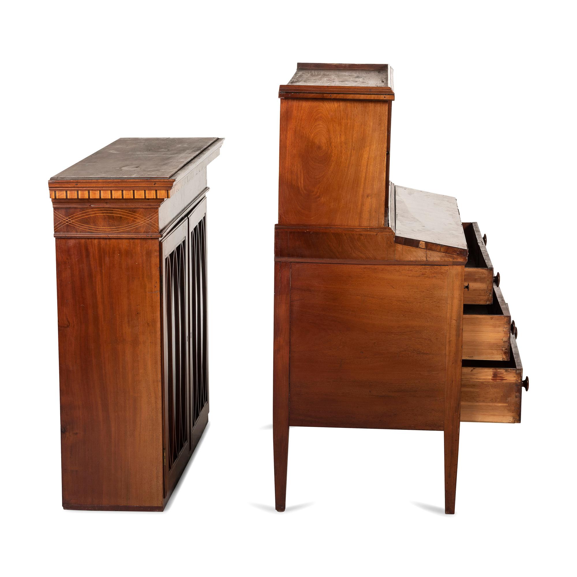 A Federal Inlaid Mahogany and Tambour-Front Desk-and-Bookcase