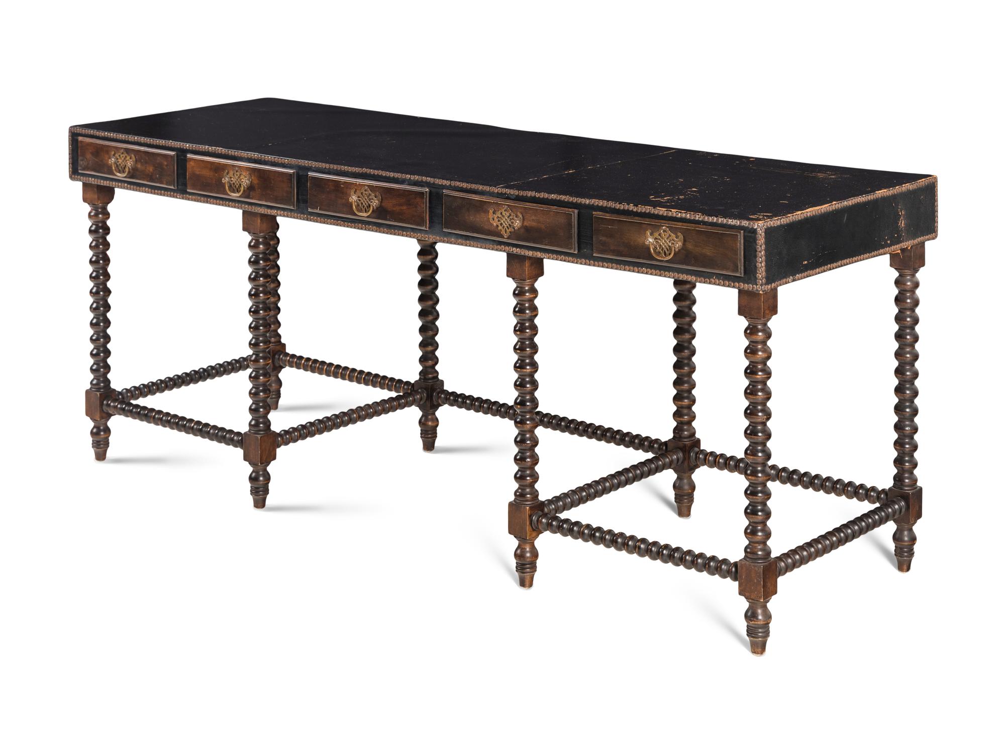 A William and Mary Style Oak and Leather-Veneer Console Table