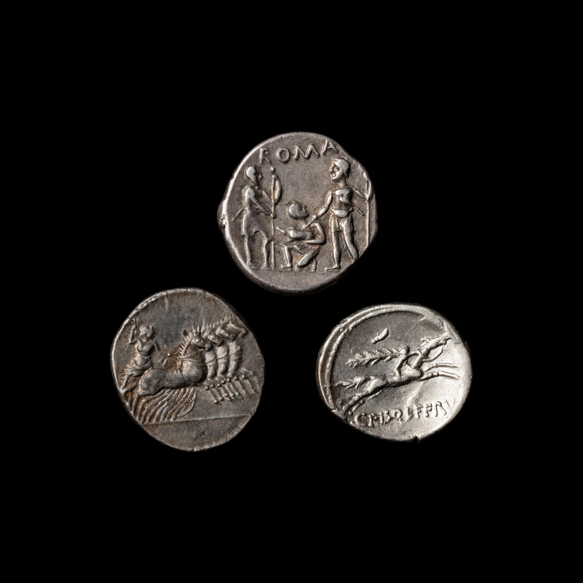 [ANCIENTS] ROMAN REPUBLIC. A Group of Three Ar Denarii Coins (c. 2nd-1st Centiury BC)