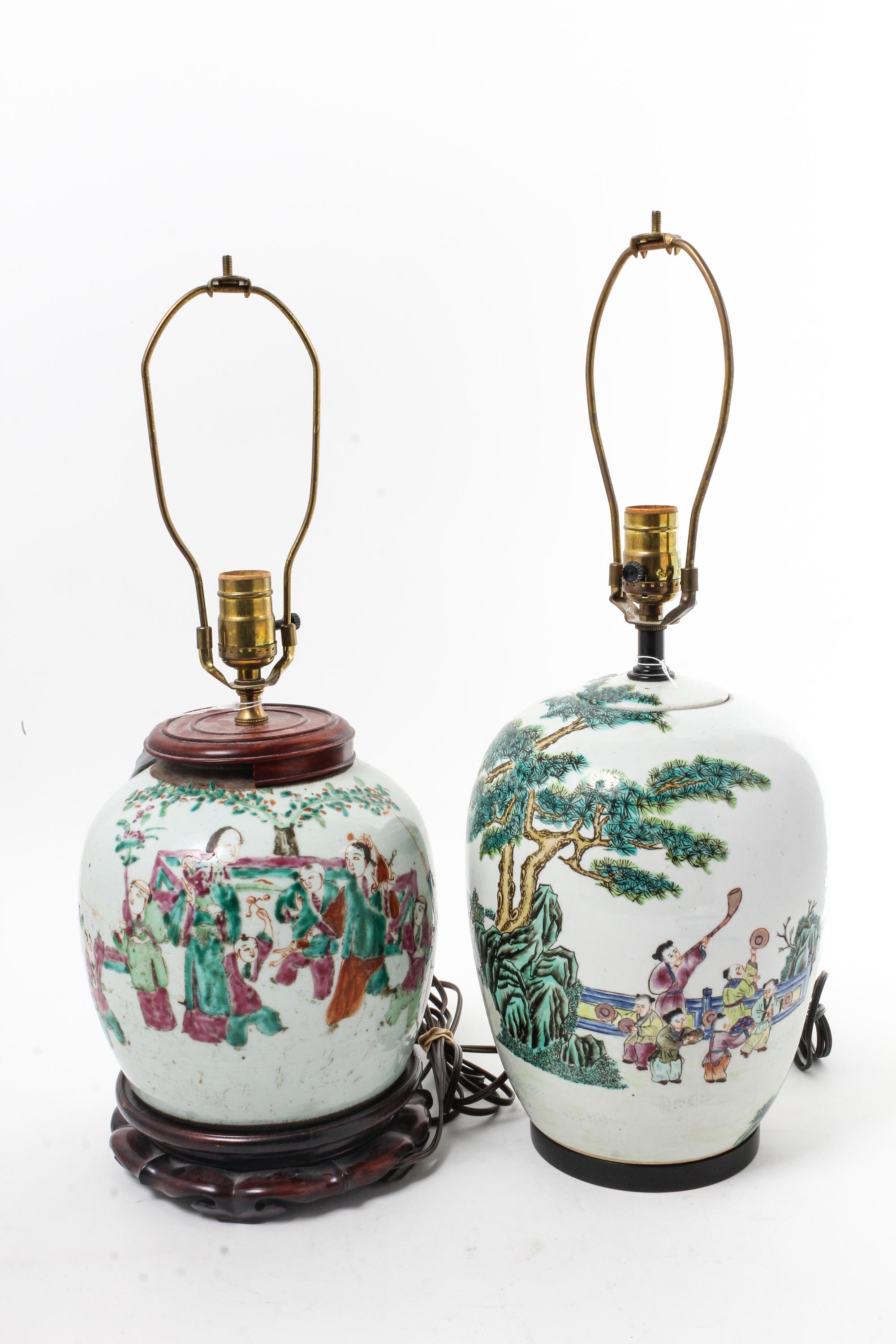Two Chinese Porcelain Vases Height of taller 11 1/4 inches.