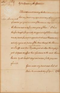 [FRENCH AND INDIAN WAR]. BERNARD, Francis (1712-1779). Document signed ("Fra. Bernard"), as Colonial Governor of Province of Massachusetts Bay, 17 April 1761.