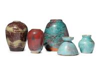 Five Jugtown Pottery Vessels