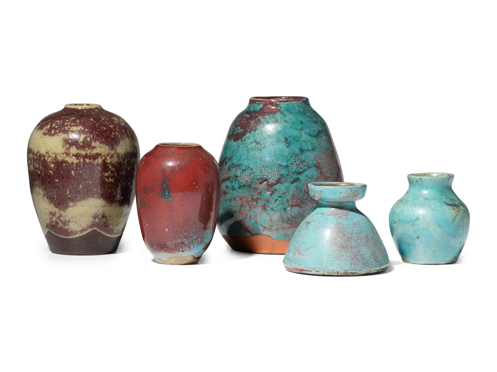 Five Jugtown Pottery Vessels