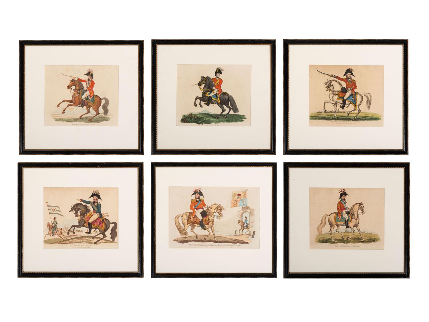 Six Hand-Colored Engravings of Napoleonic Wars Commanders