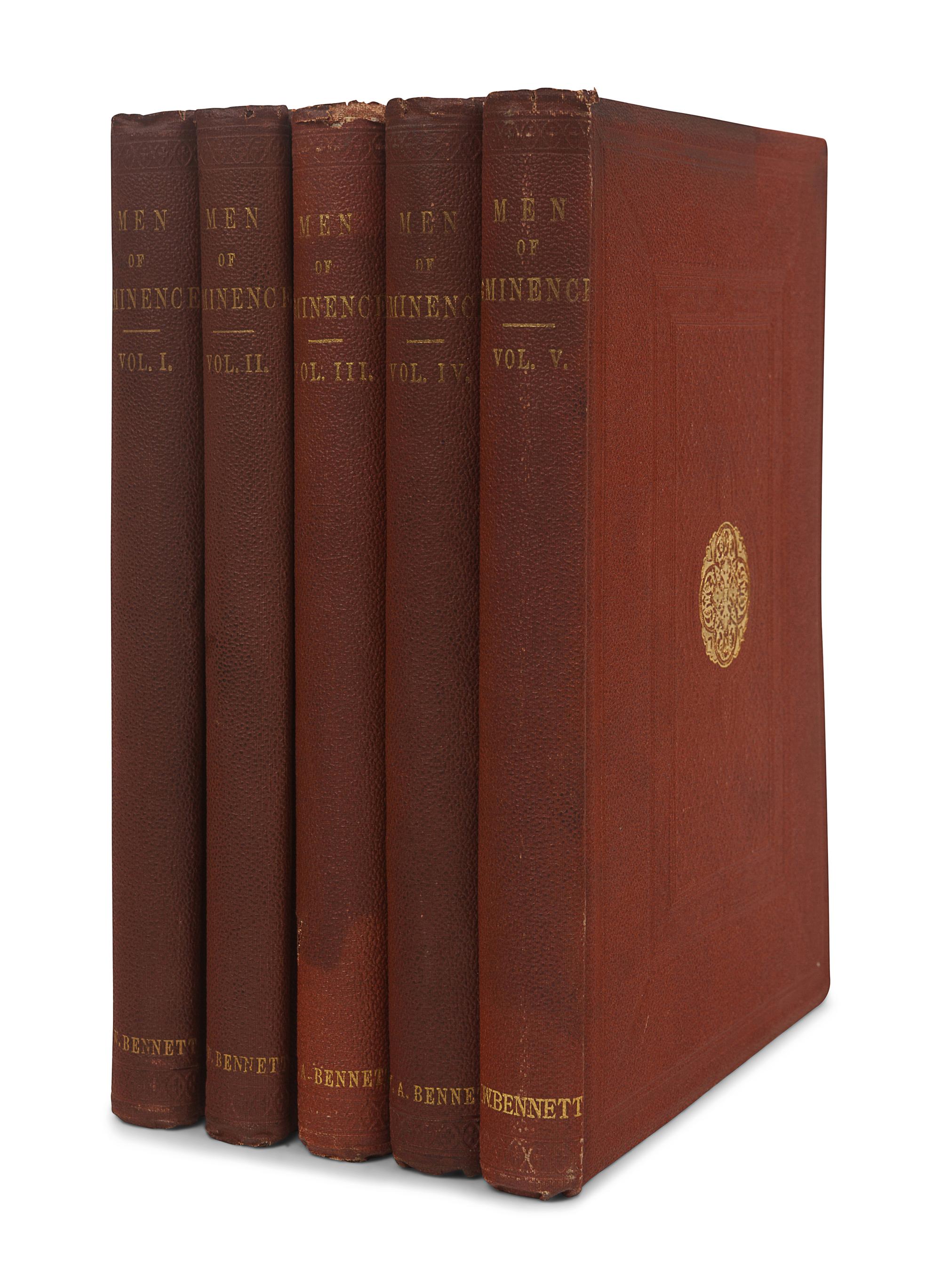 EDWARDS, Ernest (1837-1903)], photographer. Portraits of Men of Eminence in Literature, Science, and Art, with Biographical Memoirs. Lovell Reeve, editor. Vol.I-II: London: Lovell Reeve & Co., 1863, 1864; Vol.III-V: London: Alfred William Bennett, 1865, 1866.