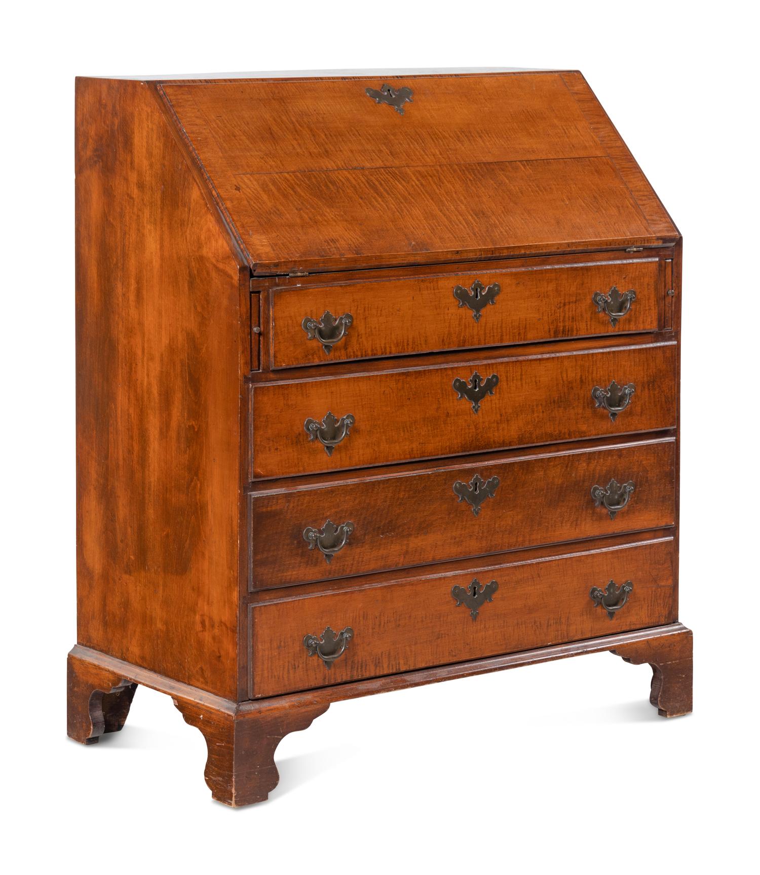 A Chippendale Tiger Maple Slant Front Desk