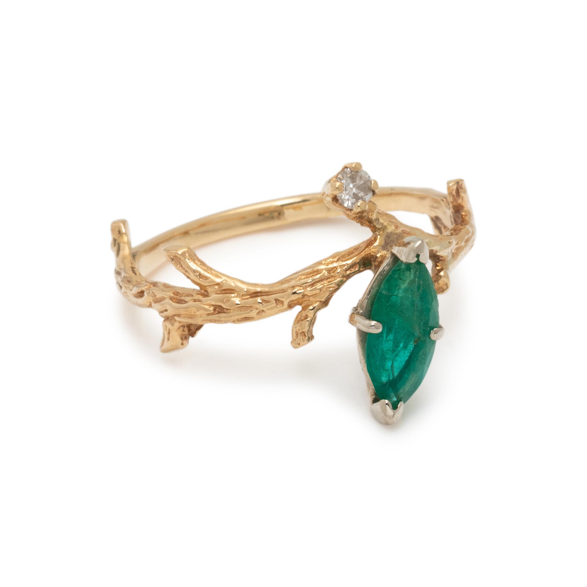 EMERALD, GOLD, AND DIAMOND RING
