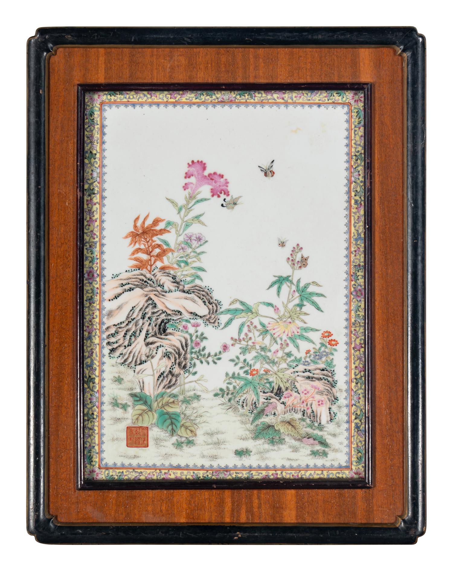 Two Chinese Famille Rose 'Flowers' Porcelain Hanging Panels