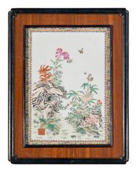 Two Chinese Famille Rose 'Flowers' Porcelain Hanging Panels