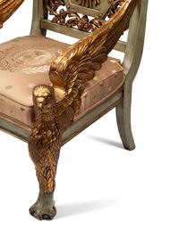 A Pair of Italian Neoclassical Style Painted and Parcel Gilt Eagle-Motif Armchairs