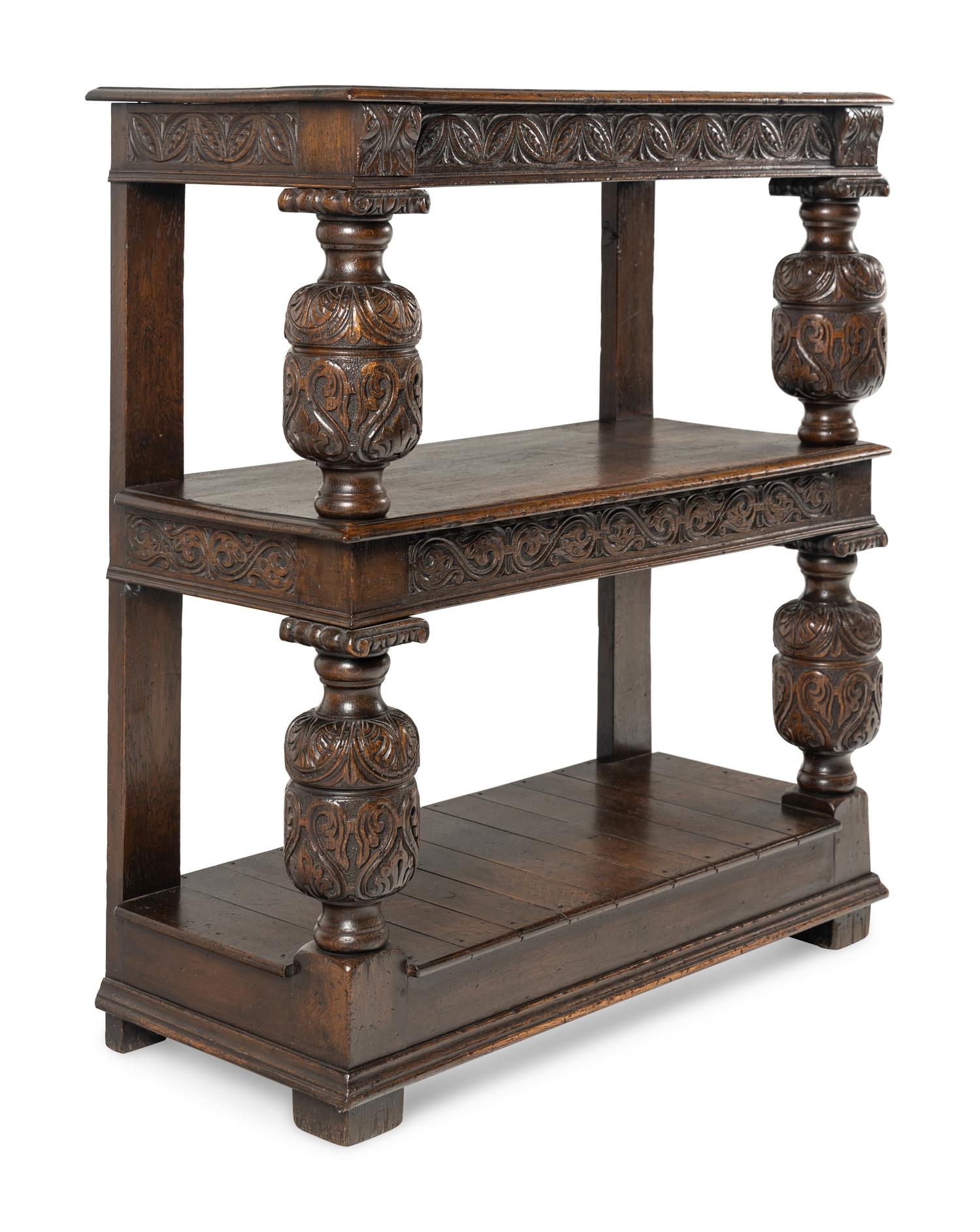 A Jacobean Style Carved Oak Two-Tier Server