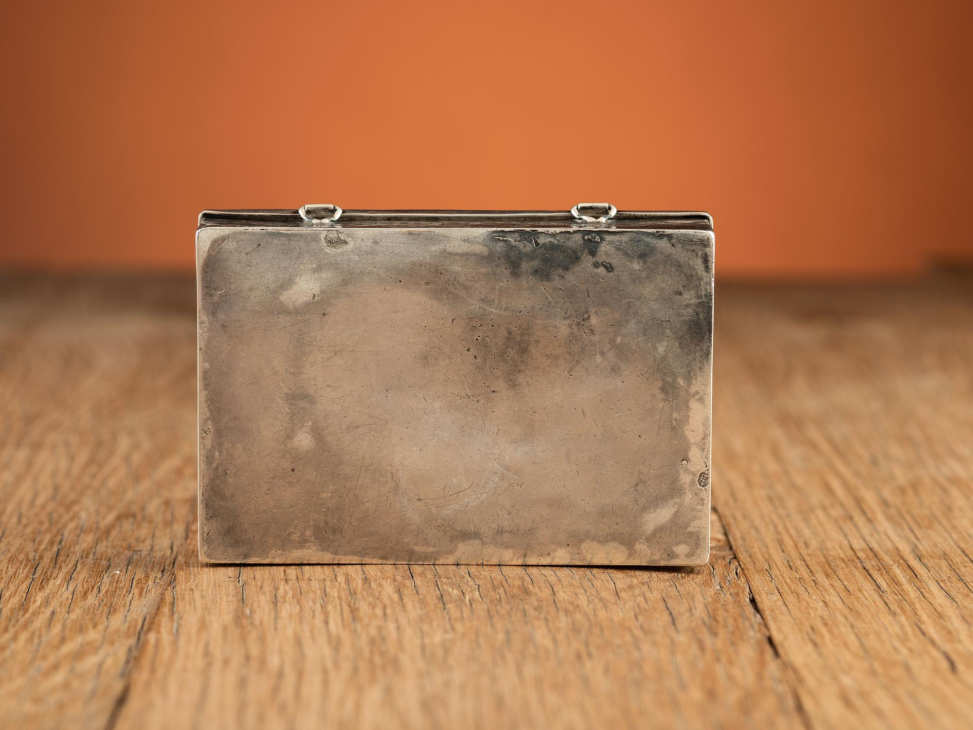 Navajo Heavily Stamped Whimsical Silver Box, with Turquoise Inlay