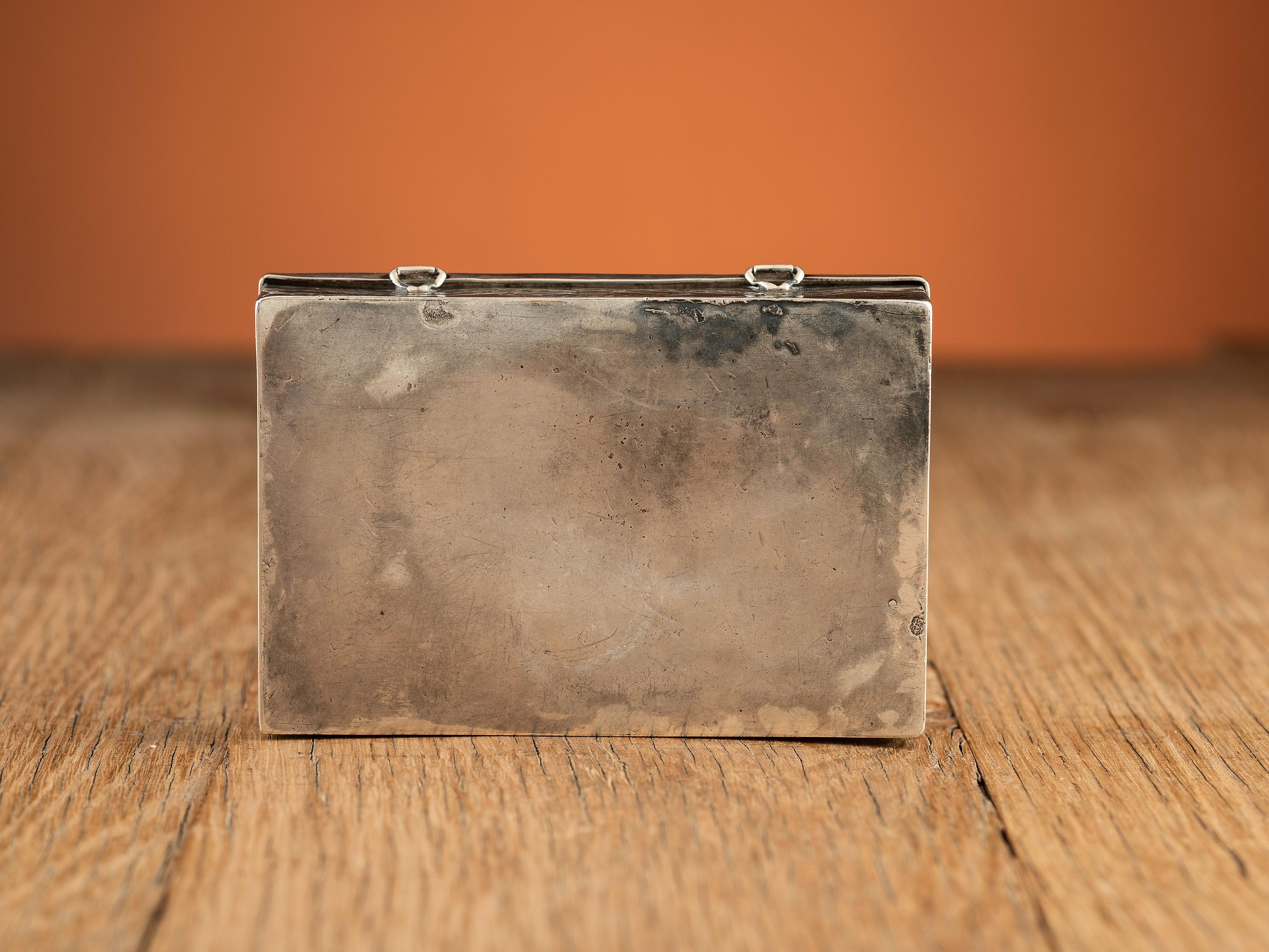 Navajo Heavily Stamped Whimsical Silver Box, with Turquoise Inlay