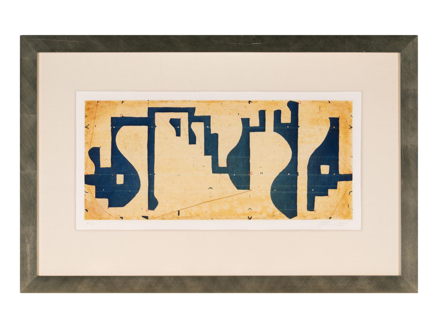 Seven String Etching with White and Blue Aquatint, 2001