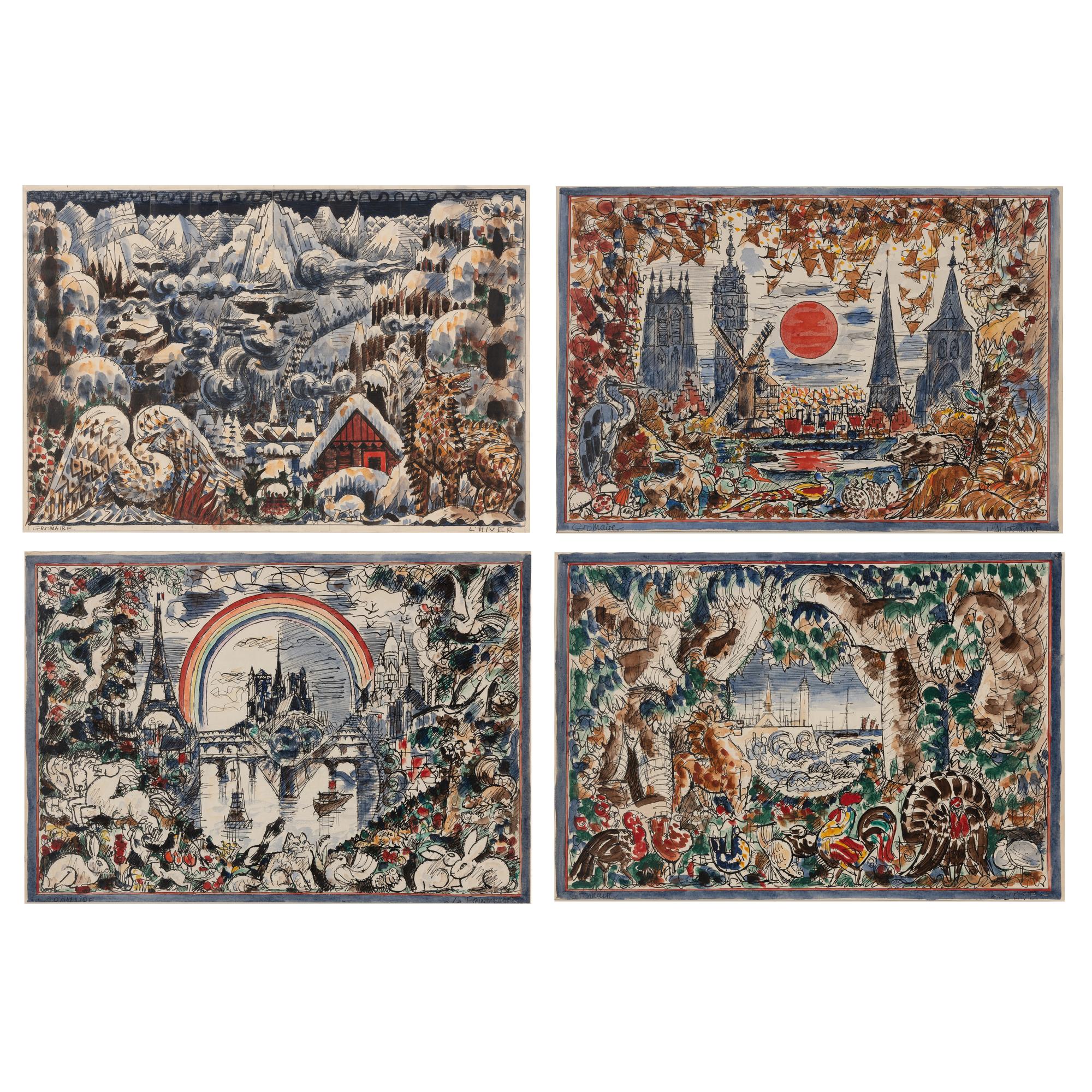 Marcel Gromaire (French, 1892-1971) — Les Quatre Saisons ( Preparatory Studies for Tapestries; A Group of 4 Works), 1939-1941