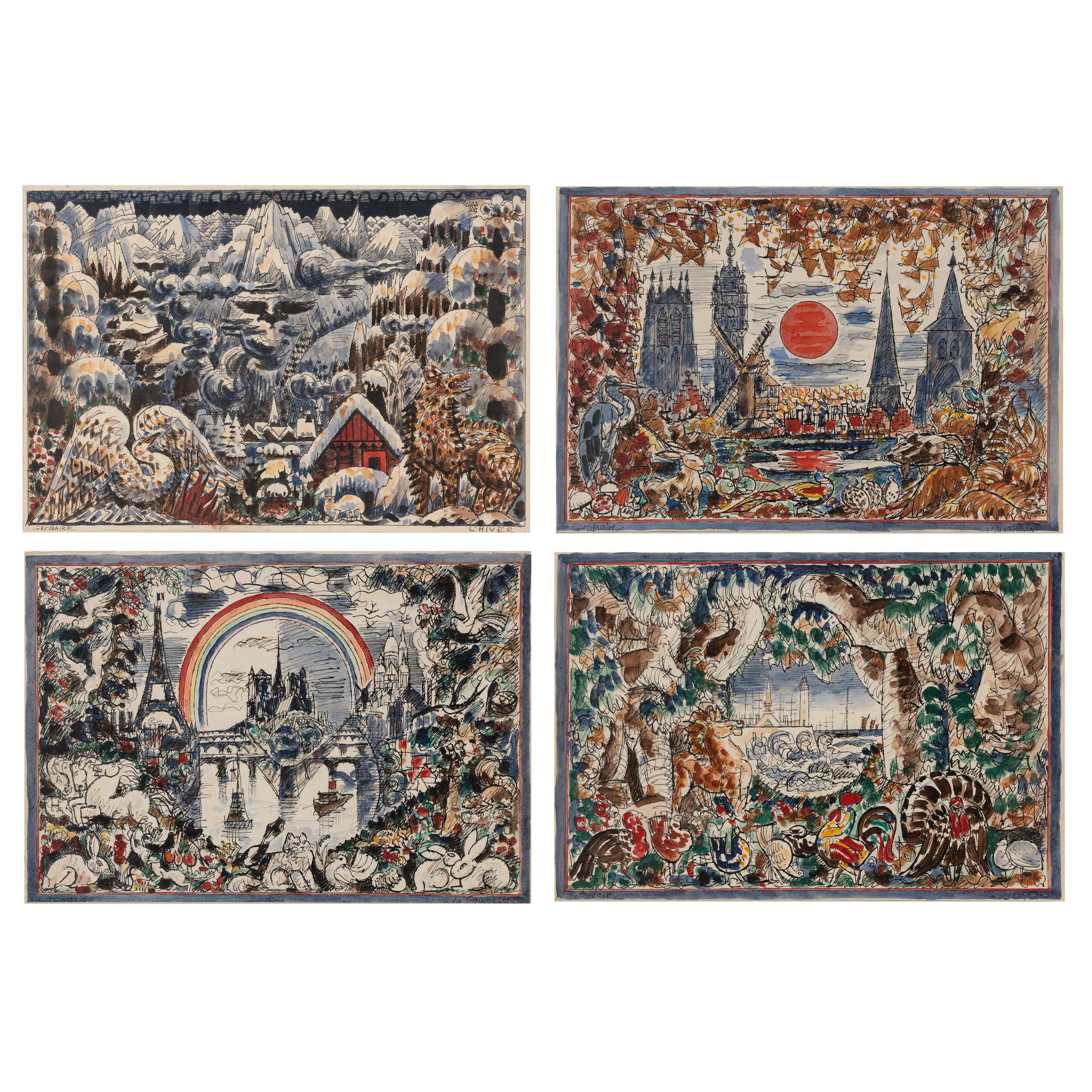 Marcel Gromaire (French, 1892-1971) — Les Quatre Saisons ( Preparatory Studies for Tapestries; A Group of 4 Works), 1939-1941