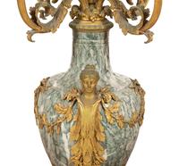 A Pair of Louis XV Style Gilt Bronze and Marble Five-Light Candelabra