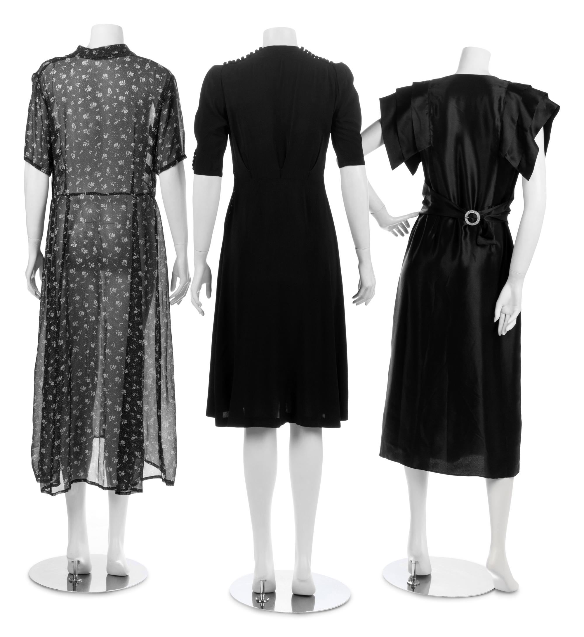 Three Dresses; Two Black, One Floral Print, 1930 - 80s*