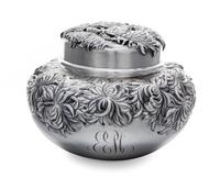 An American Silver Covered Jar, George W. Schiebler & Co., New York, New York, Circa 1900, worked to show clusters of crysanthemum and