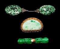 Three Chinese Silver Mounted Jadeite Brooches