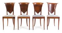 A Set of Four French Walnut Side Chairs Height 35 1/2 inches.