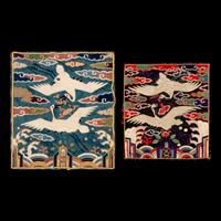 Two Korean Embroidered Silk 'Crane' Rank Badges, Hyungbae, Joseon Dynasty, Late 19th Century 李氏朝鮮 白鶴文官補子兩幅
