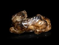Two Chinese Mottled Jade Figures of Beasts