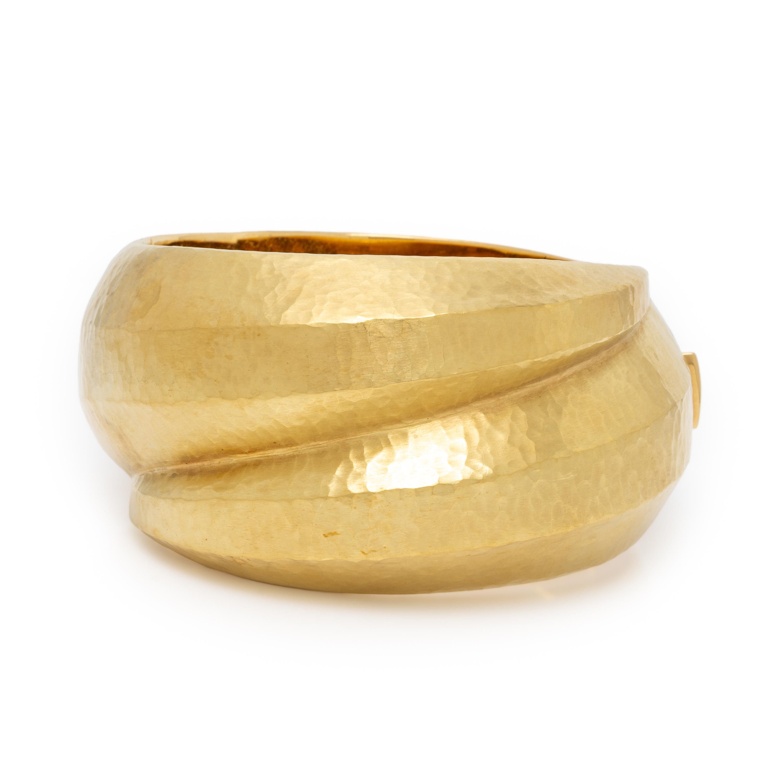 Italian, Hammered Yellow Gold Bangle Bracelet