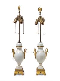 A Pair of Empire Style Gilt Bronze Mounted Urns