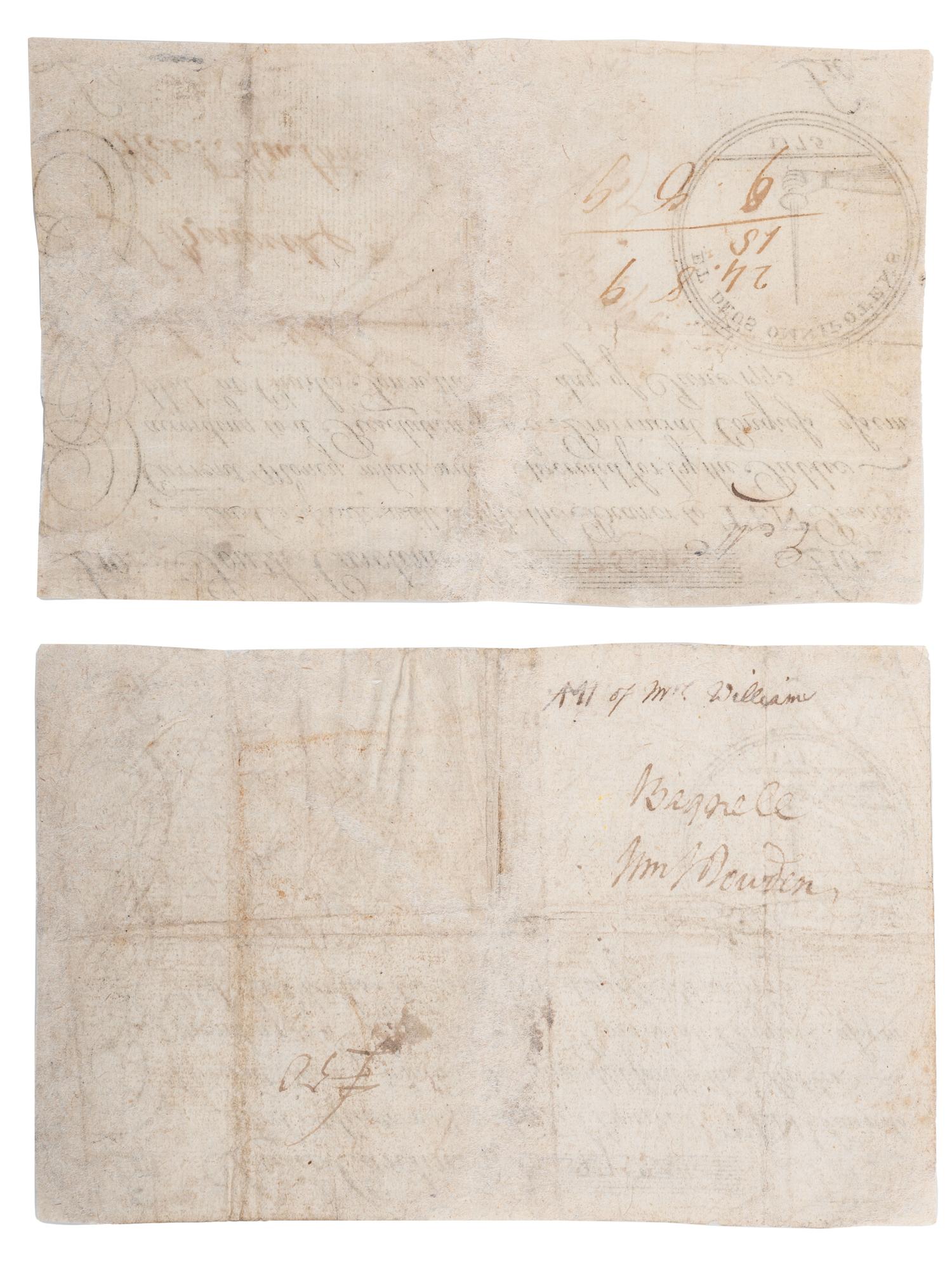 [COLONIAL CURRENCY -- SOUTH CAROLINA]. A group of 2 Ten Pound notes, 1 June 1775.