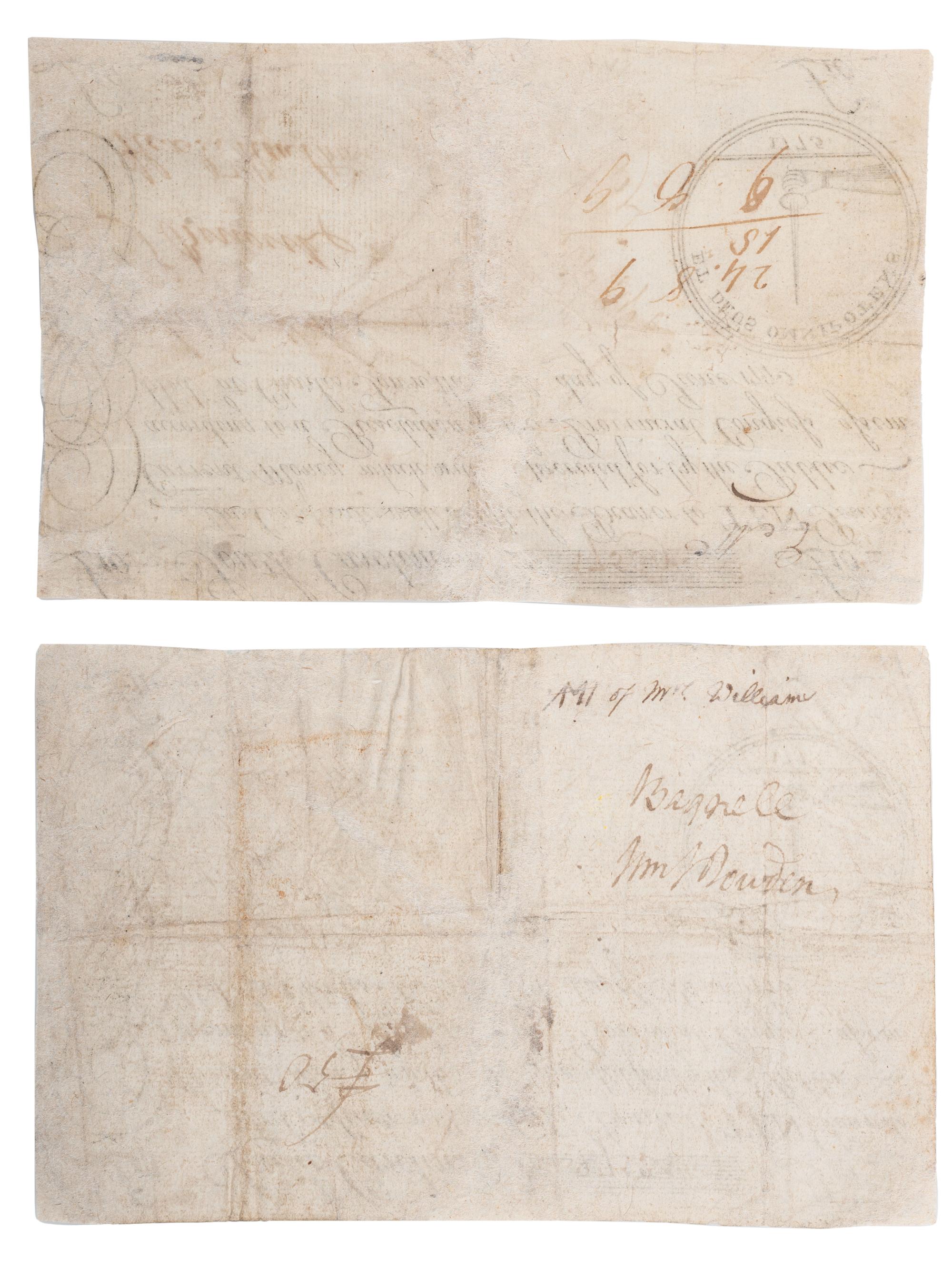 [COLONIAL CURRENCY -- SOUTH CAROLINA]. A group of 2 Ten Pound notes, 1 June 1775.