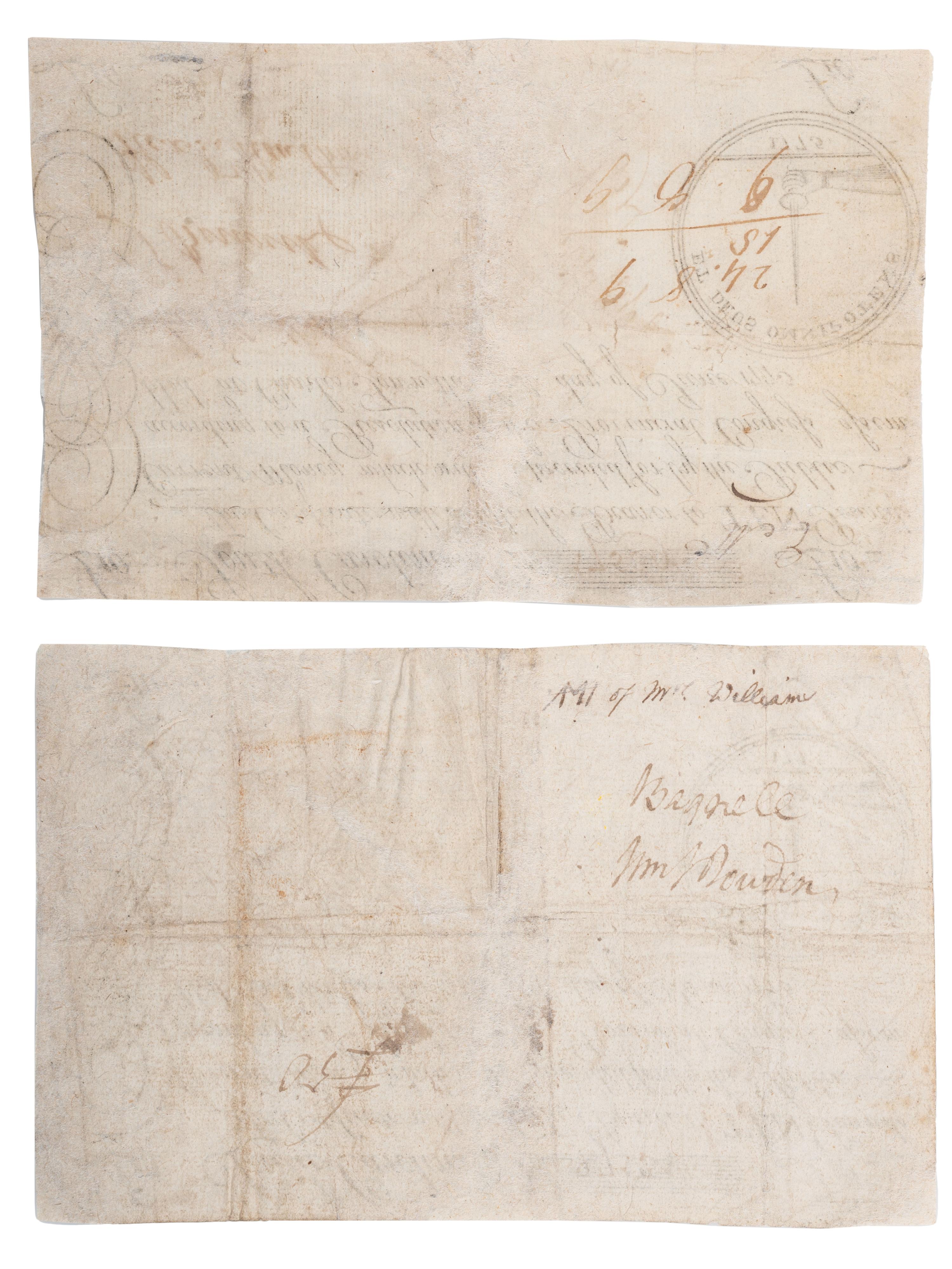 [COLONIAL CURRENCY -- SOUTH CAROLINA]. A group of 2 Ten Pound notes, 1 June 1775.