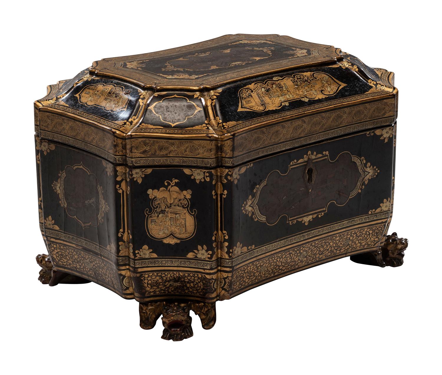 A Chinese Export Lacquer Tea Caddy
