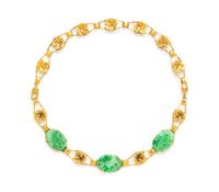 A Collection of 14 Karat Yellow Gold and Jade Link Jewelry, 11.60 dwts.