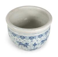 A Large Blue and White 'Fu Lion' Porcelain Fish Bowl