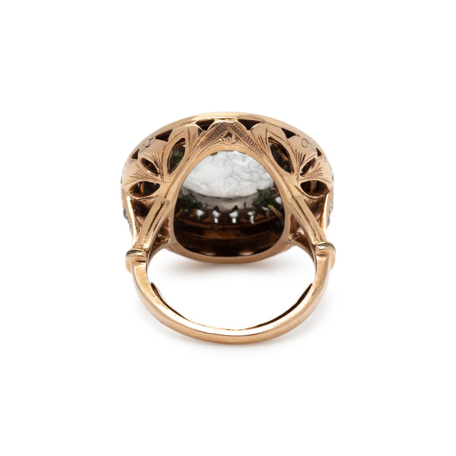ANTIQUE, MOONSTONE CAMEO AND DIAMOND RING