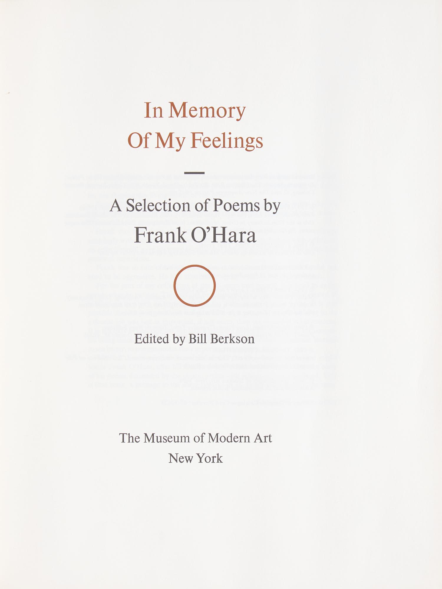 [Literature] O'Hara, Frank. In Memory of My Feelings