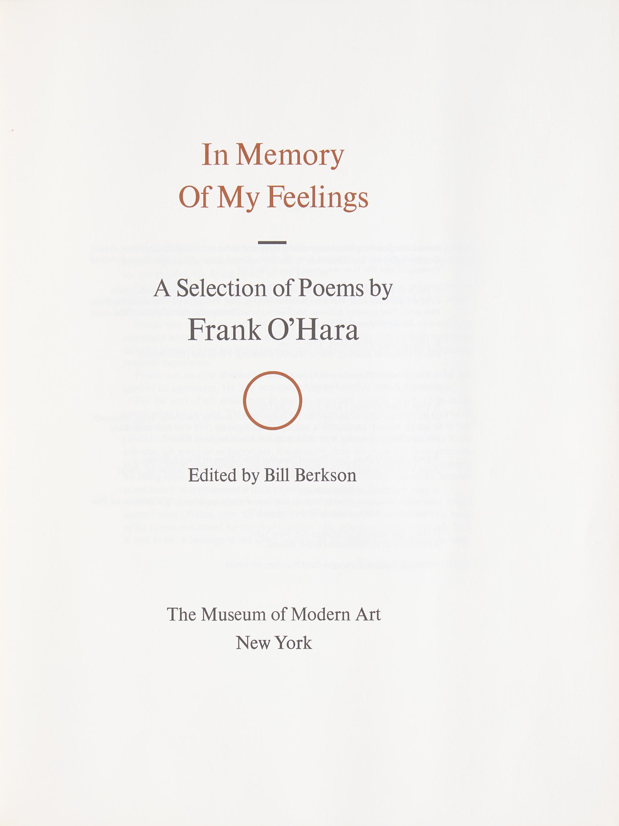 [Literature] O'Hara, Frank. In Memory of My Feelings