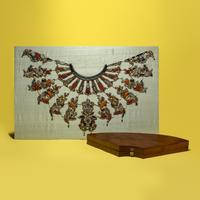 A Rare Chinese Jade and Hardstone Embellished Collar with Box, Yunjian, Late Qing Dynasty — 清晚期 盤金綉點翠鑲玉嵌寳珠珞云肩（附原盒）