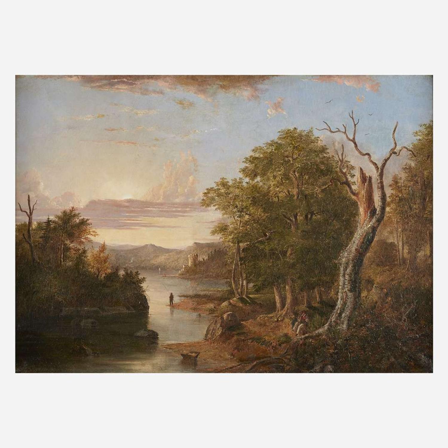 Henry Ary (American, 1807–1859) Extensive Landscape Along the Hudson River with a Castle in the Distance