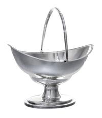 A George III Silver Sugar Basket, Hester Bateman, London, 1790, of oblong form with a reeded edge and a swing handle, raised on a simil