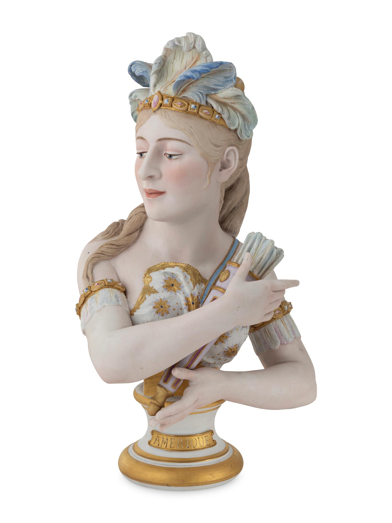 A Paris Porcelain Bust of a Woman Personifying the Americas