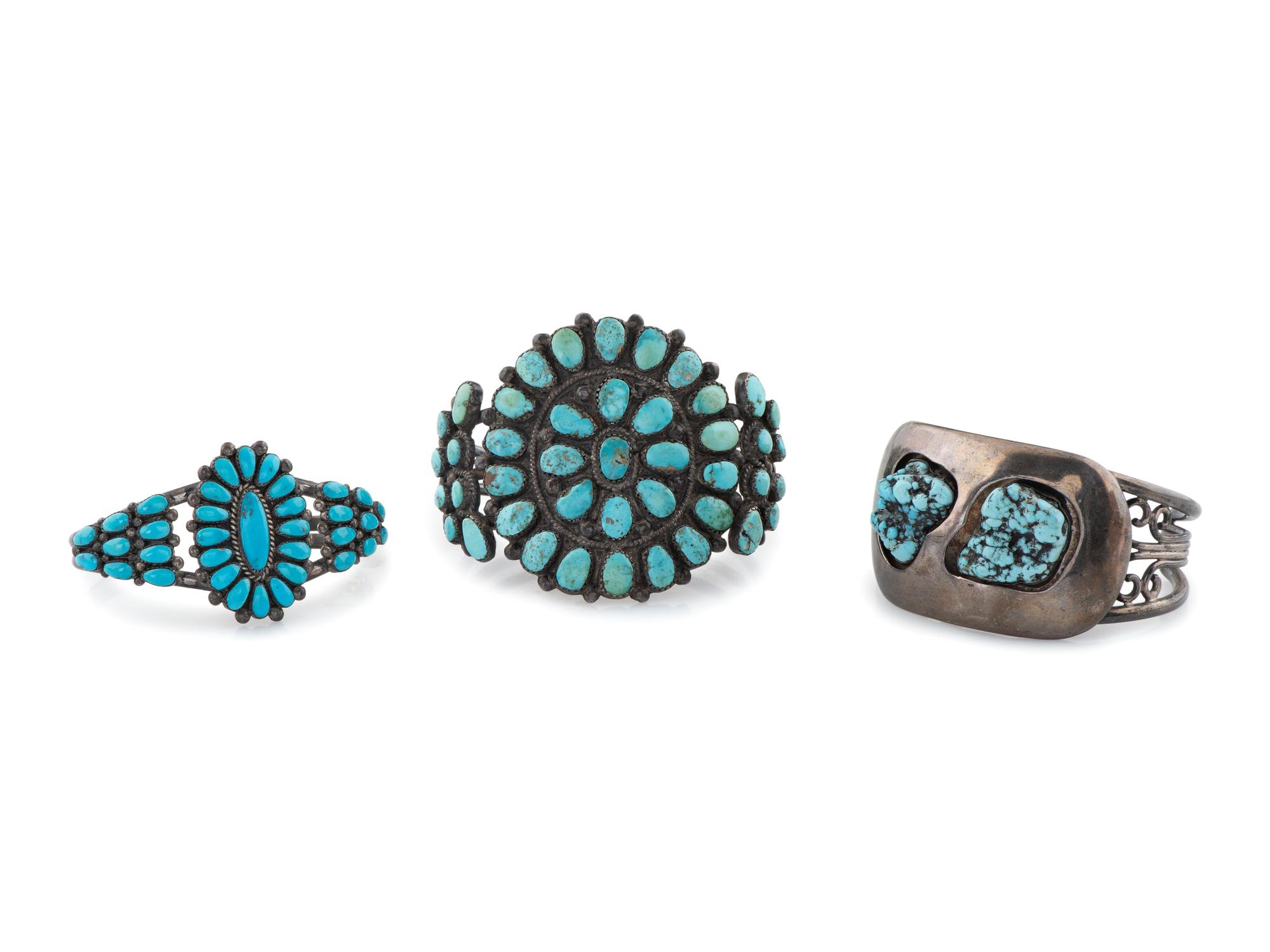 Navajo and Zuni Silver and Turquoise Cuff Bracelets