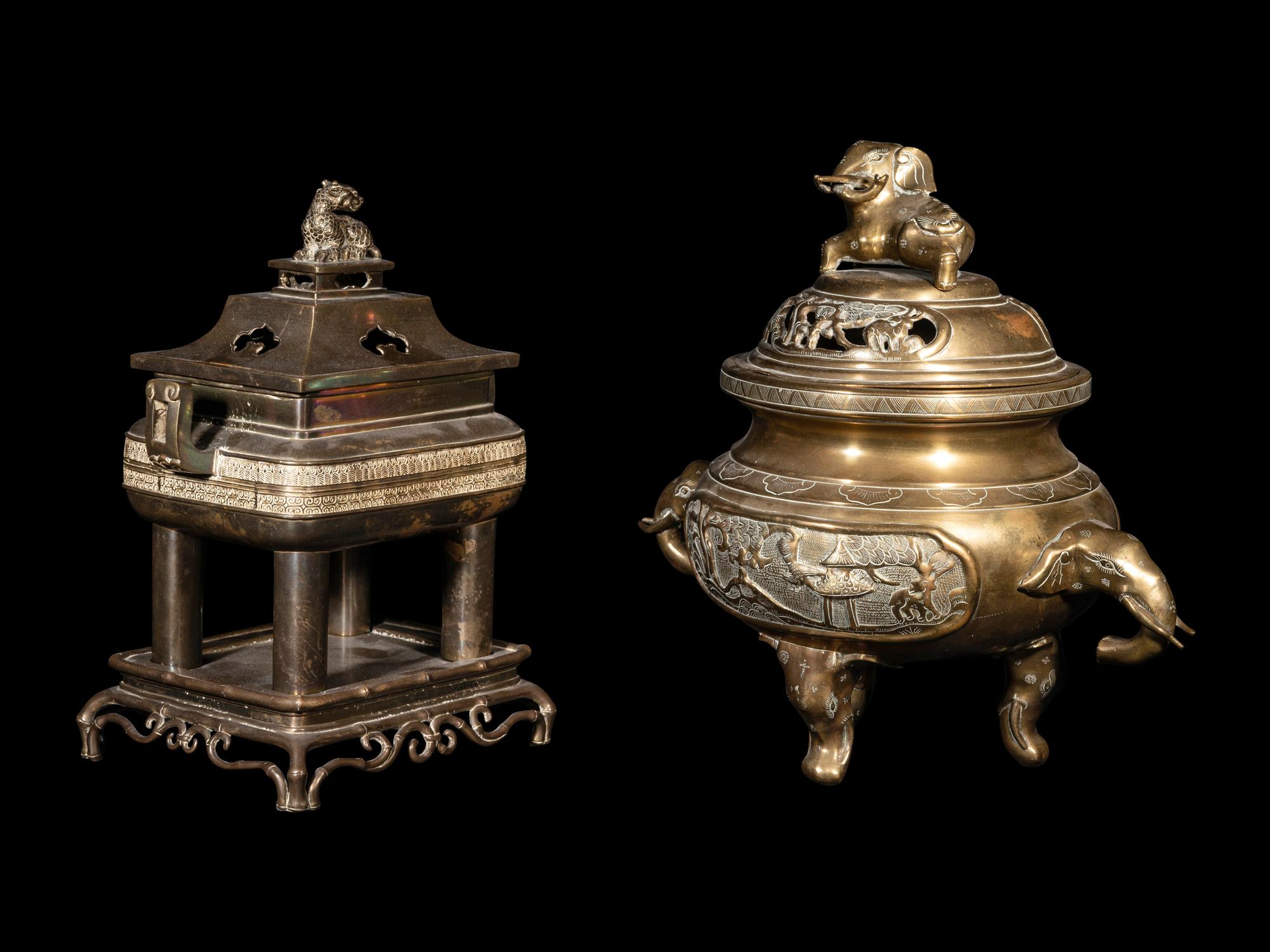 Two Japanese Metal Covered Incense Burners -- Combined with 298620/56