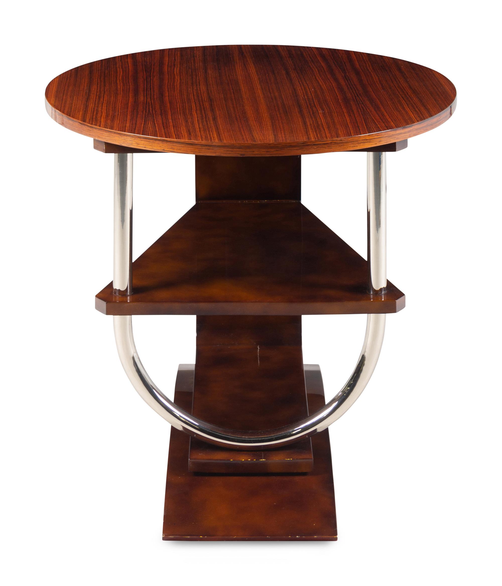 An Art Deco Chrome and Mahogany Side Table